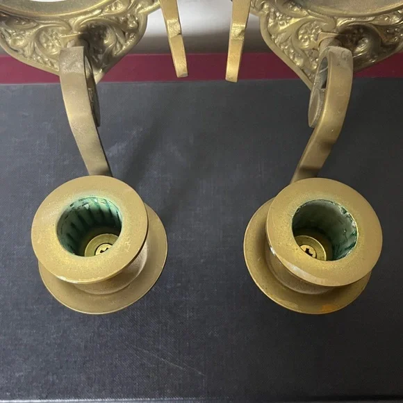 Crowning Touch Solid Brass Vintage Candlestick Wall‎ Sconces w Plate Display